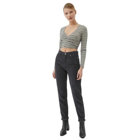 BDG Urban Outfitters Corduroy Pants Size 24 Charcoal Grey High-Rise Mom Tapered - Picture 1 of 12